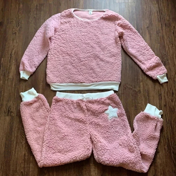 Pants - Fuzzy Sherpa Set Joggers & Pullover Top Pink Large New